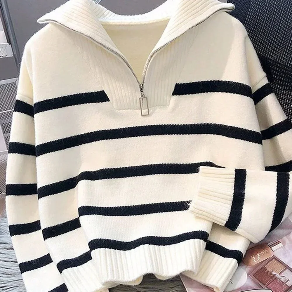 Casual Womens Striped Crew Neck Pullover Sweater Long Sleeve Top